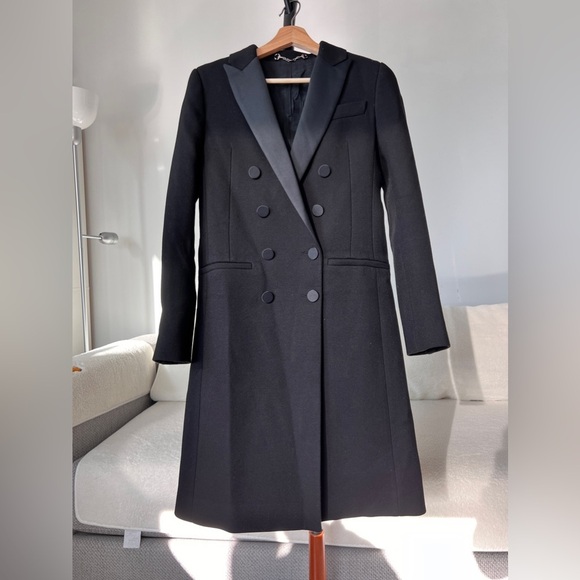 Jackets & Blazers - Women's Satin Inlaid Collar Double Breasted Suit Long Trench Coat Slim Fit Gucci